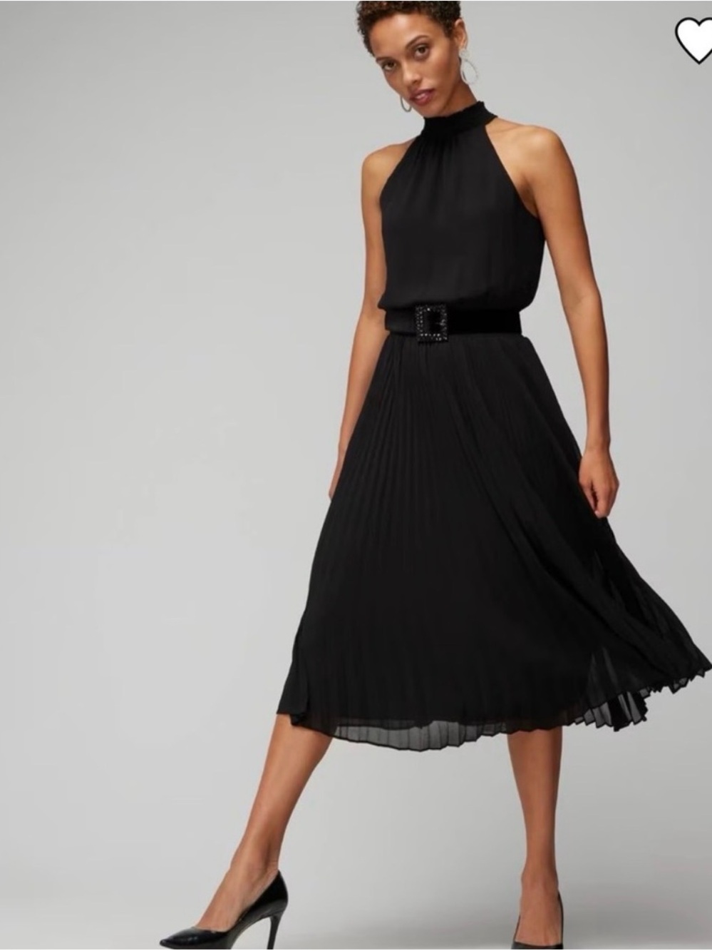 WHBM Elegant Black Pleated Halter Midi Dress Worn once for a wedding